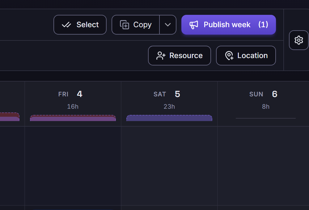The publish action and a member's schedule view side by side.
