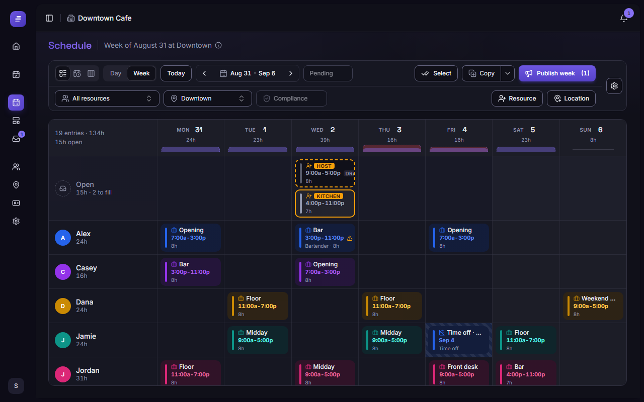 The Schedlynx schedule board with a week of entries.