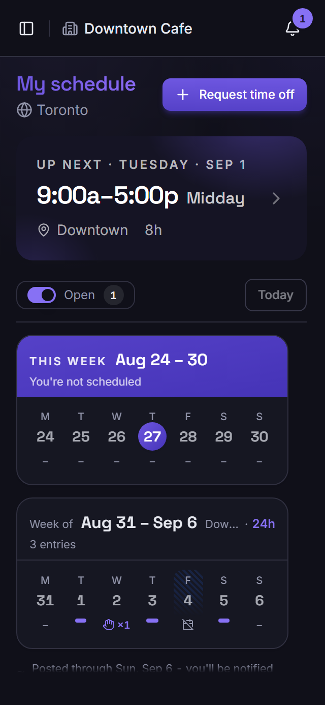 A member's weekly schedule on a phone.