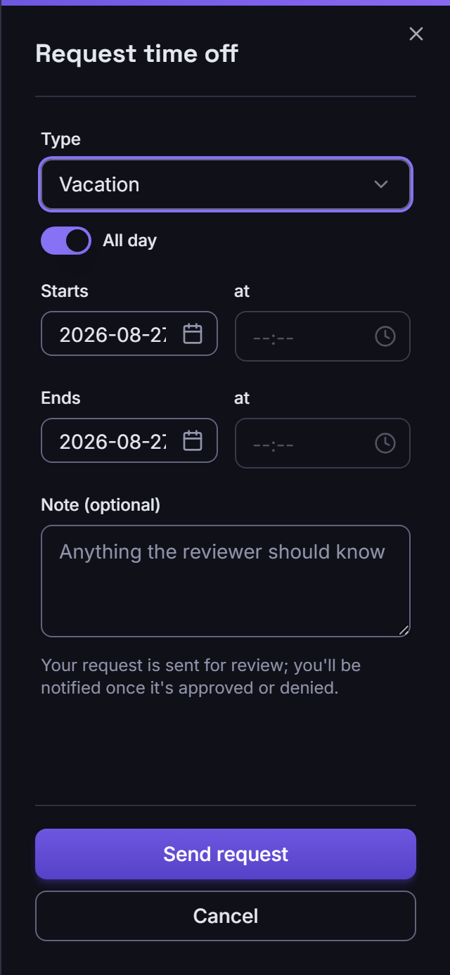 Requesting time off from a phone.